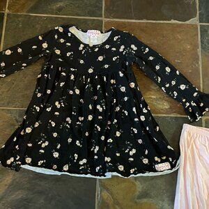 Ruffle Girl Long Sleeved Black and Pink Pant Suit